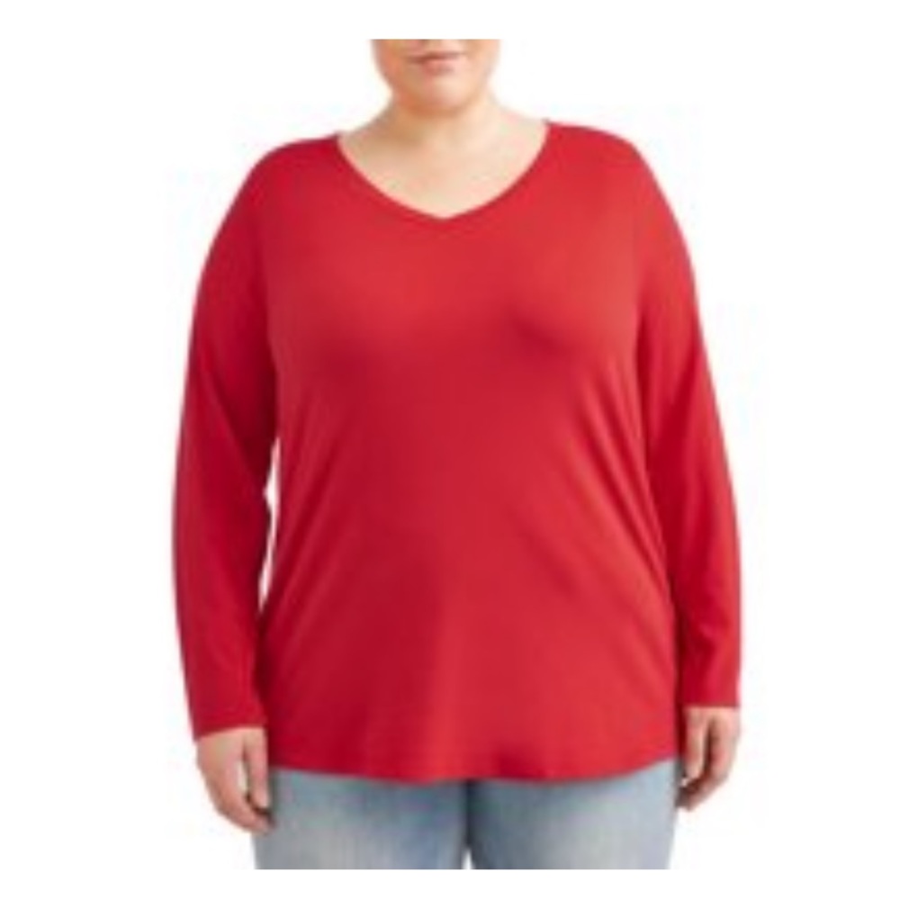 🌻 Super Soft Jersey Knit 🛍 V-neck Pullover Long Sleeve T-shirt 🌟 Red 🔴